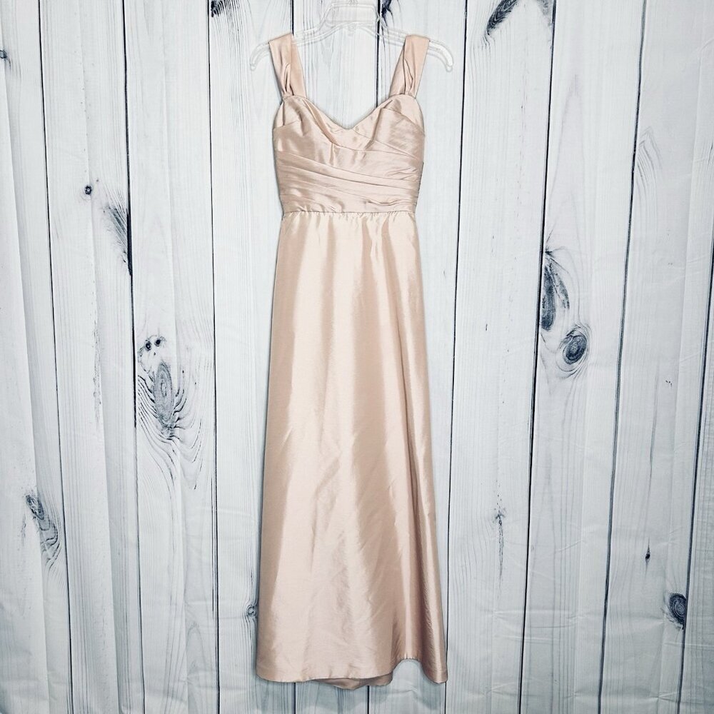 Amsale Women's Dress Gown Blush Pink Size 0 Layered Bodice Sash Bow Back Vtg